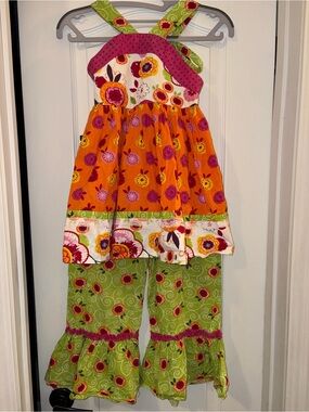 Jelly The Pug Orange & Green Floral Girls Matching Set